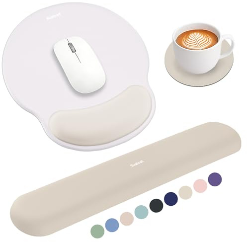 Sushret Mouse Pad and Keyboard Wrist Rest, Mouse Pad with Wrist Rest Set | Gel Memory Foam, 3-in-1 Mousepad Set, Arm Cushion Support for Computer Office Gaming, Desk Accessories Cute Setup, Khaki