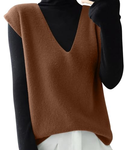 Generisch Gilet en tricot surdimensionné pour femme - Couleur unie - Sans manches - Pour les loisirs - Pull classique - Hauts chauds - Tricot côtelé - Pour l'automne et l'hiver, O Marron., XXL