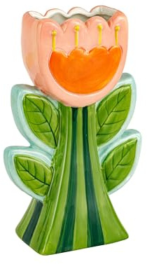 Baroni Home Vaso Decorativo Tulipano Moderno in Ceramica Dipinta a Mano, Vaso per Fiori e Piante Primavera, Soprammobile Colorato, 14x7x22cm