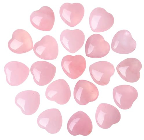 20 piezas de corazón de cuarzo rosa, mini cristales de corazón pulidos para meditación, piedra de bolsillo para transporte diario, juego de regalo de cuarzo rosa natural, cristales
