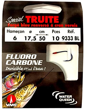 Water Queen VMC Hameçons spécial Truite Bleu sur Fil Fluorocarbone N°6 Fil Ø 17.5/100