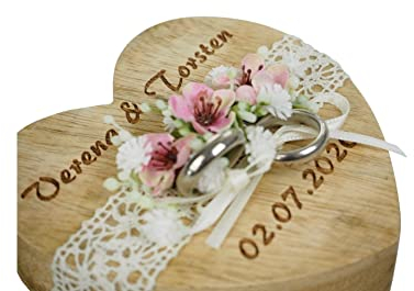 Ringkissen Holz Herz klein mit Gravur