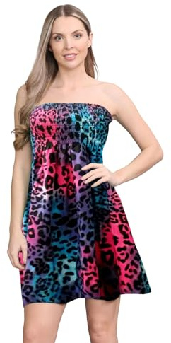 Hamishkane New Ladies Tropical Floral Leaf Print Sheering Gathered Strapless Boobtube Mini Dress Top