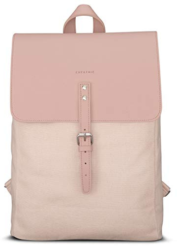 Expatrié Damryggsäck – Anouk – elegant liten dagryggsäck för stad – ryggsäck dam liten 10 l – canvas och läder – vattenavvisande, ROSA, Einheitsgröße