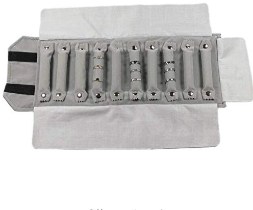 Portable Velours Bague Bijoux Rouleau Up Sac Souple Étui Roulante Anneaux Rangement Sacs Organiseur Pliable Transport pour Identité, Affichage Emballage Anneaux Sacs Transport Étuis -35x16cm - Gris