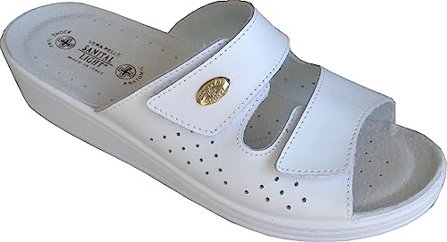 Sanital Light - 1375 - Zapatilla de Casa de Cuero | Plantilla Anatómica Anti-Shock | Confort Italiano | Zapatillas Casa Mujer de Cuero | Blanco 38