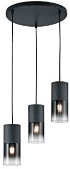 Trio Leuchten Pendelleuchte Robin 310630332, Metall Schwarz matt, Glas rauchfarbig, exkl. 3x E27