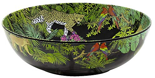 Les Jardins de la Comtesse - Grand Saladier en Mélamine Noir/Vert du Service de Table Jungle - Collection Vaisselle MelARTmine - 4L / Ø 31 cm