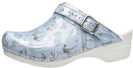Sanita | Animal Zebra | Open Clog | Original Handmade for Women | Anatomically Shaped Footbed in Soft Foam | Heel Strap | Blue | 41