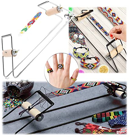 mumisuto Perlenwebstuhl, DIY Weben Metall Handgemachte Strickmaschine Schmuckwebstuhl Perlenwebstuhl Kit für Anfänger Machen Sie Halsketten, Armbänder, Schmuck Perlen Handwerk (Silber)