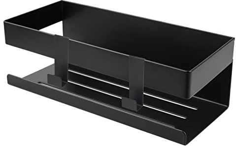 ILIKEPOW Duschablage ohne Bohren, Duschregal Schwarz mit Haken, Wandbehang Aufbewahrungsregal, 304SUS Edelstahl Duschkorb für Küche Badezimmer Büro Hotel (Schwarz)