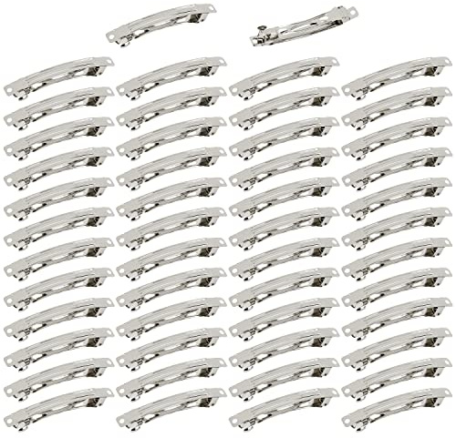 Cinaci 50 Stück 8cm Silber Leere Metall Haarspangen Französische Haarspangen Plain DIY Bastelbasis Snap Haarspangen Haarnadeln Zubehör Bulk für Frauen Mädchen Dickes Haar
