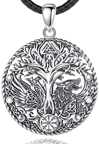 AEONSLOVE Lebensbaum Kette Wikinger Damen Herren Yggdrasil Odin Raben und Wolf Halskette Silber 925 Amulett Nordischer Wikinger Anhänger Talisman Rune Schmuck Glücksbringer Geschenke