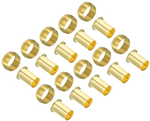 PATIKIL 12mm Tubo OD Latón Compresión Manguitos Férulas, 20 Paquete Latón Férula Latón Compresión Inserto Accesorios Surtido Kit para Aire Agua Gas Tubería