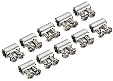 PATIKIL 14x8mm Alambre Cuerda Clips Juego, 10uds 3mm Agujero Acero Doble Agujeros Bloqueo Cable Abrazaderas Clip con M4x0.7 Phillips Tornillos para Cable Bricolaje Accesorios, Plata