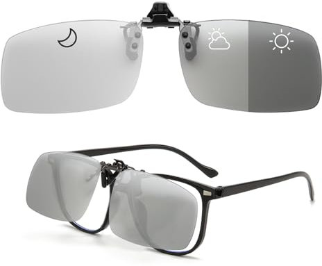 wimony Flip up Photochromic Clip on Sunglasses,Polarised Clip on Night Day Driving Anti Glare Glasses for Men Women,Fishing Driving Ultralight sun glasses UV400 Protection,Effectively Minimize Glare