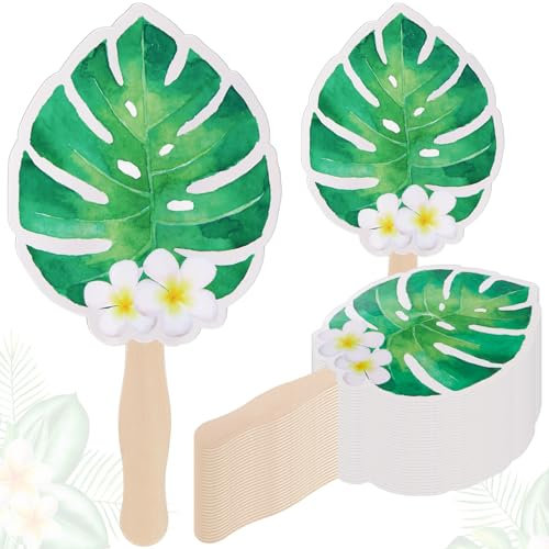 Beeveer 50 abanicos de papel de hojas de palma, abanicos de papel de cartulina para boda, con palos de madera, abanicos de papel de mano florales para invitados, recuerdos de celebración