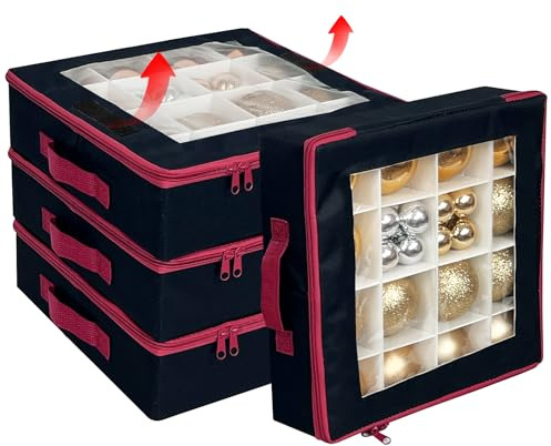 VERONLY Stemware Storage Cases with Dividers- Holds 12 Wine Glass Storage or Crystal Glassware Containers, China Storage Containers with 2 Handles and Lable Window -Set of 2 (Black&Claret)