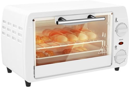 HOMCOM Horno Eléctrico Sobremesa 10 Litros 750W Horno Eléctrico Pequeño con Temperatura hasta 230 ℃ Temporizador 60 Minutos Bandeja y Rejilla 36,5x26x22 cm Blanco