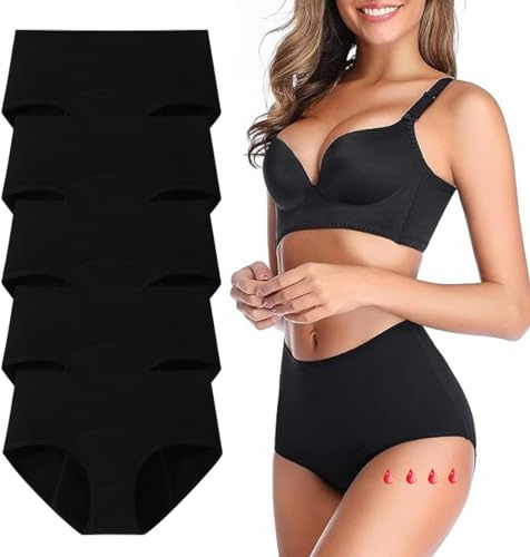 Lohhbve 5 Pack Heavy Flow Absorberande Period Trosor för Kvinnor Mid-High Midja Menstruation Leakproof Knickers Postpartum Kort Underkläder
