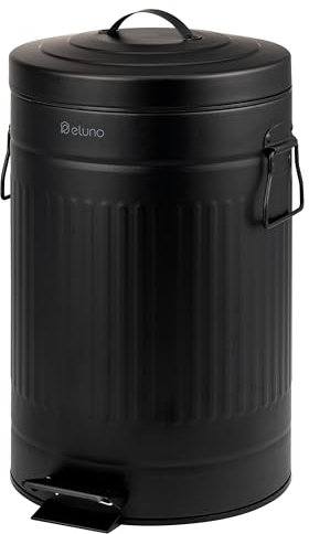 eluno Pattumiera vintage a pedale da cucina, capacità 12 litri, con secchio interno in plastica rimovibile in metallo (nero)