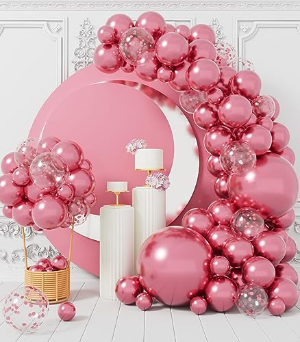 AULE Globos Rosa de Cumpleaños: Kit de Arco de 100 Piezas Guirnalda Globos Helio Rosa Metalizados para Fiesta Bodas Bautismo