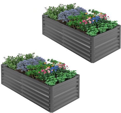 UDPATIO Jardinera elevada de metal, 180 x 60 x 90 cm, juego de 2 unidades, zinc y aluminio, para jardín y balcón, 970 L, jardinera para el cultivo de verduras, flores y frutas, color negro grisáceo