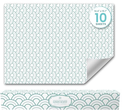 Fresh Linen Scented Drawer Liners (10 Large Sheets, 50cm x 36.5cm) - Non Adhesive Drawer Fresheners & Lining Paper for Drawers, Bedroom & Wardrobe Shelves - Drawer Liners Scented for Clothes