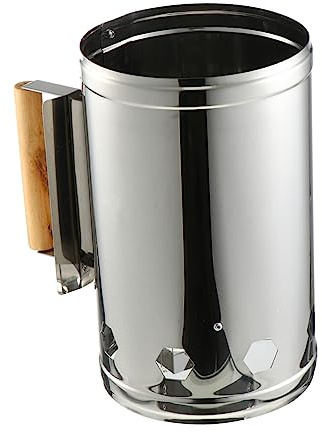 Toyvian Cheminée D'allumage Charbon De Bois pour Barbecue Extérieur, Seau Métallique Solide Poignée en Bois Isolante, Point Rapide du Charbon pour Grillades en Plein Air