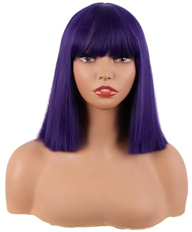 MapofBeauty 12 Pulgada/30 cm Lacio Bob Peluca Flat Flequillo Corto Colorido Sintética Cabello de Cosplay Fiesta (Morado Oscuro)
