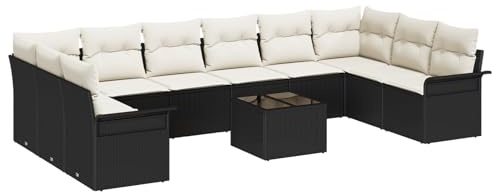 vidaXL 10-TLG. Garten-Sofagarnitur mit Kissen für 8 Personen – wetterfest, modulare Outdoor-Möbel, abnehmbar, ideal für Patio und Balkon, Rattan-Sitzgruppe, Moderne Terrasse und Lounge.