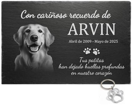 eGenuss Lapide Commemorativa Personalizzata per Cane in Ardesia – Targa Funeraria con Foto Incisa a Laser, Nome e Testo – per Esterno e Giardino – 30x15 / 30x20 / 40x30 cm