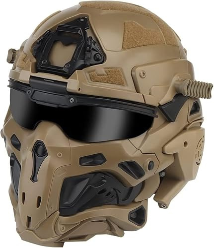 Multifutiol Oft Casco Design all-in-One Cuffie Tattiche Rimovibili Integrate Ventola Antiappannamento Occhiali Scorrevoli Attrezzatura per Paintball, T, 26x32x27cm