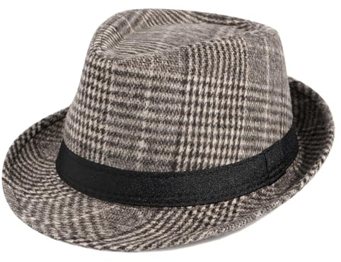 Cappello da uomo in feltro di lana Fedora a righe a tesa corta anni '20 Panama Jazz Cap, Cachi, Taglia unica