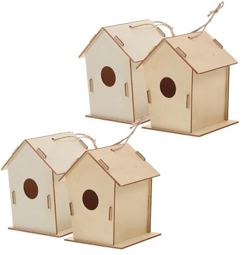 Abaodam 4pcs DIY Wooden Birdhouse Kit for Boys and Unfinished Paintable Wood Craft Nesting Box Sturdy Natural Material for Garden Decor and Creative Activities