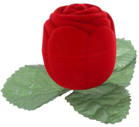 DECOMELODY Caja para Anillos de Compromiso Cúbica de 4X4 CM Diseño de Rosas Rojas Joyero Pequeño para Guardar Anillos en Aniversarios y Propuestas de Boda Cajita Protectora Elegante para