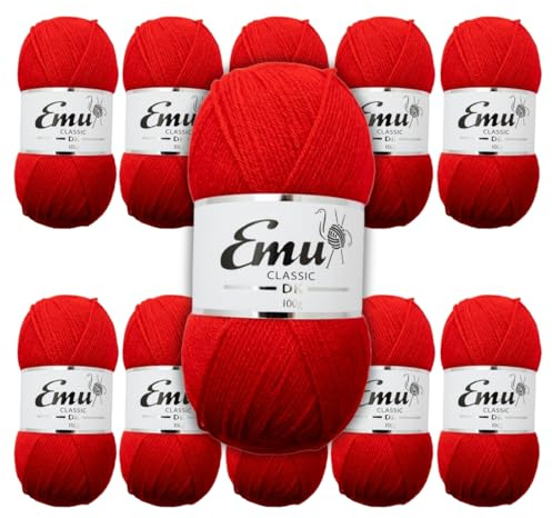 Emu Classic DK Acrylic Yarn 100g Balls 282m, Pack of 10, Pepper Red - 119