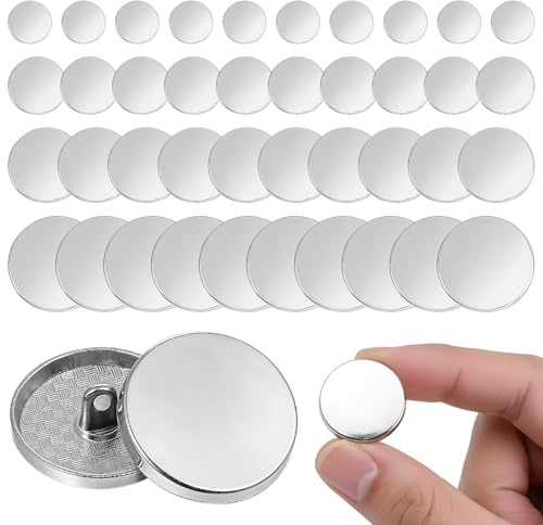 Yuomeaz 40Pcs Silver Buttons for Blazer, Round Silver Flat Buttons, 4 Size Metal Blazer Button for Men, Women, Clothes, Coat, Uniform, Trousers (11/15/20/25mm)