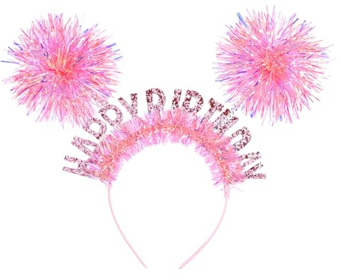 TIESOME Birthday Crown Adult, Birthday Headband for Women & Girls for Party | Glitter Sequin, Tiara Hair Accessories, for Photos, for Gifts, Pink