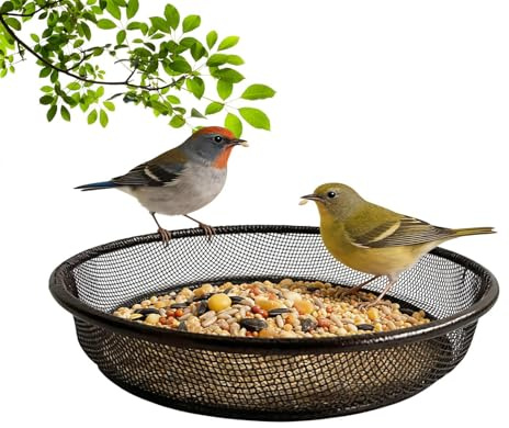 Fmzrbnih Bandeja para Aves - Plato de Alimentación de Malla | para pájaros con Bandeja metálica anticorrosiva de 17,5x16,3x3,3 cm | para Gorriones, Agapornis, Jardín, Terraza, Patio,