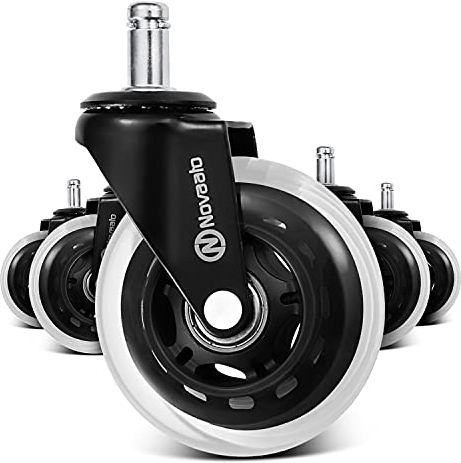 NOVAATO Bürostuhlrollen Parkettrollen Hartbodenrollen - Bürostuhl Rollen - 5 Rollen - 360° drehbar - Möbelrollen - Rollen für Bürostühle - 11 x 22 mm Größe, schwarz