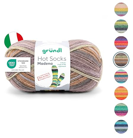 Gründl Wolle Hot Socks Madena 4-fach - Sockenwolle für 1 Paar Socken - Sockengarn - Weich und hautfreundlich - 75% Schurwolle, 25% Polyamid - 1 Knäuel 100 g / 420 m -Nadelstärke 2,5-3 - Braun