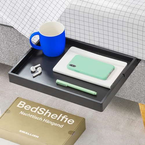 BedShelfie Nachttisch für Etagenbett und Boxspringbett, Bettablage für WG-Zimmer, Betttablett schwebend, Bettablage zum Einhängen – Slide Holz schwarz