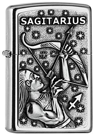 Zippo Briquet tempête – Signe Astrologique Sagittaire, Street Chrome, emblème – Rechargeable – Réutilisable – Design Coupe-Vent – Boîte Cadeau – Fabriqué aux États-Unis
