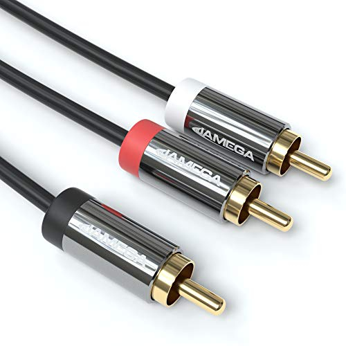 JAMEGA – 2m Cinch Y-Kabel | Subwoofer RCA Digitales Koaxialkabel | 24K Vergoldete Stecker 1 zu 2 Cinch | Audio Kabel für Verstärker, Subwoofer, HiFi-Anlagen, Stereoanlagen, Heimkino