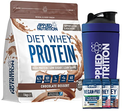 Applied Nutrition Diet Whey 1kg Bundle - Diet Whey High Protein Powder + 5 Sample Bundle + 750ml Steel Protein Shaker | Low Carb & Sugar, Weight Management Shake, 40 Servings (Chocolate Dessert)