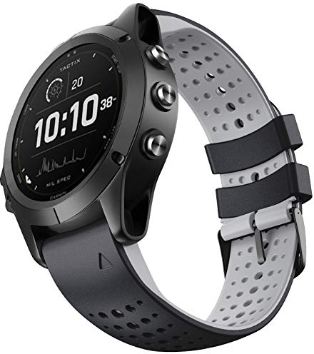 NotoCity Armband für Garmin Fenix 5/Fenix 6 Pro/Fenix 5 Plus/Fenix 6/Fenix 7/Forerunner 945/Forerunner 935/Approach S60/Approach S62/Quatix 5 22 mm Quick-Fit Silikon armband(Schwarz-grau)