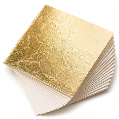 xQzit 300 PCS Gold Leaf Sheets | 14x14cm Gold Foil Sheets for Gilding, Nails, Art & DIY Crafts | Gold Foil Paper Ideal for, Furniture, Home Decoration & Canvas Projects