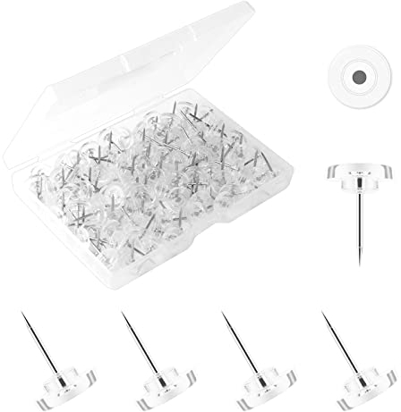 AIEX 100 Stück Durchsichtige Stecknadeln mit Flache Kopf Kunststoff Stecknadeln Reißnägel Pinnwandnadeln Transparent Pinboard Pins mit Stahlspitze für Korktafel Pinnwand Wand (Weiß)