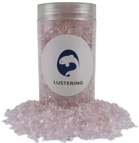 LUSTERING High Luster Crushed Glass Glitter, Broken Glass,Gems for Fire Pit, Crafts DIY Epoxy Resin Art, Geode Painting,Vase Filler,Aquarium Garden Decoration, 3-6mm, 454g (Pink)